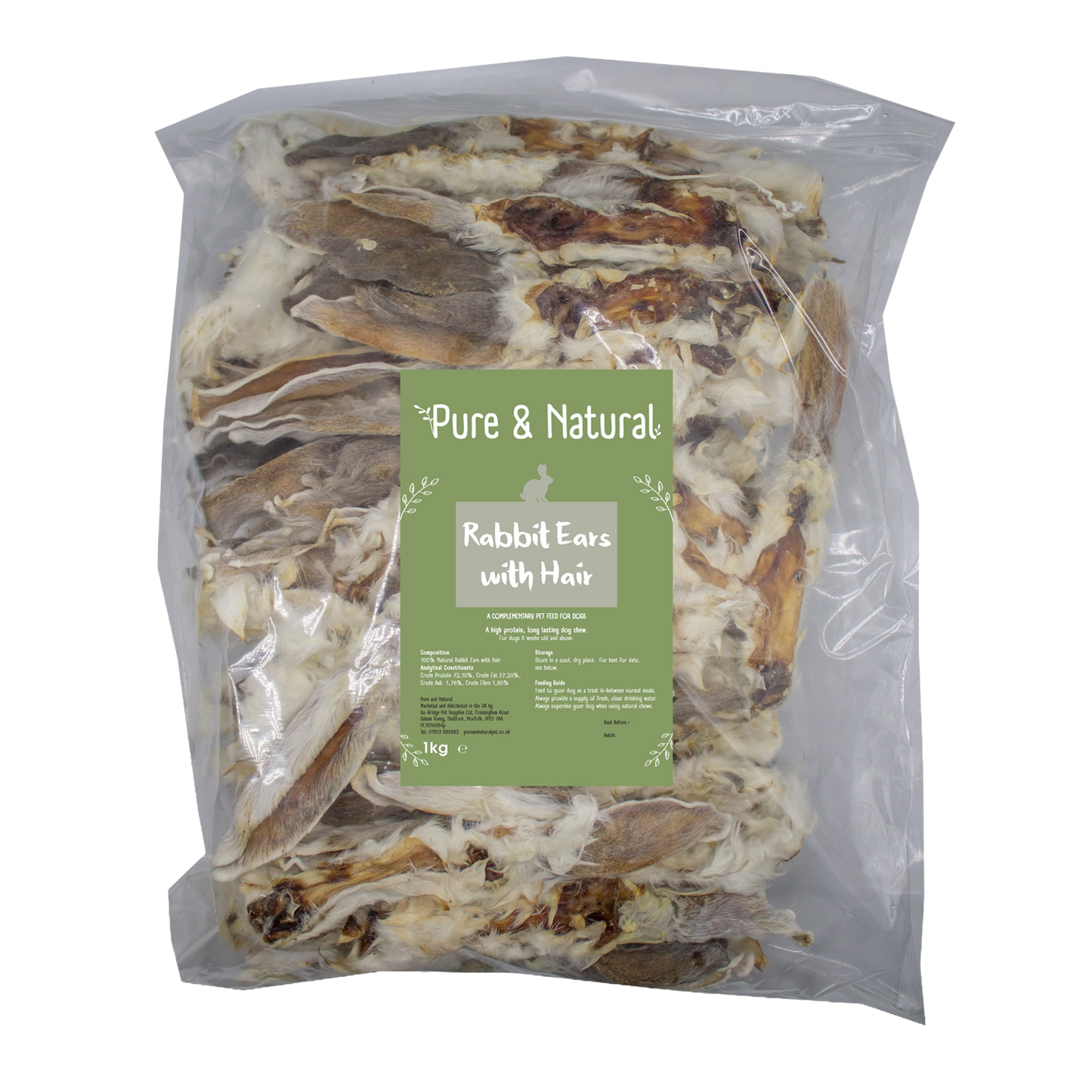 Pure & Natural Rabbit Ears With Hair | Pure & Natural Dog Treats